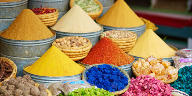 Selection of spices on a market